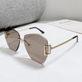 Fashionable rimless geometric sunglasses with brown gradient lenses and gold metal frames - Grey Brown