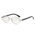 Retro diamond-frame metal sunglasses with silver hexagonal rims and black temples - Silver Frame Silver Mirror Lens