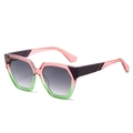 Fashionable oversized pentagon sunglasses with pink-green gradient frames and grey lenses - Pink Green Frame Gray Lens