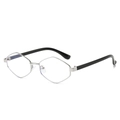 Retro geometric diamond-shaped sunglasses with bright silver metal frame and black temple - Silver Frame