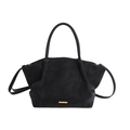 Sac fourre-tout noir mat avec plaque dorée, doubles poignées et bandoulière longue - Noir
