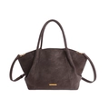 Sac cabas plissé marron foncé en cuir avec garniture dorée et doubles poignées - Marron