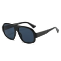 Classic black aviator sunglasses with dark blue lenses and glossy frame finish - Black Frame Black Grey Lens