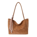 Bolso tote marrón retro de cuero PU con elegante decoración de bufanda con lunares - Marrón