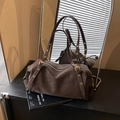 Borsa tote vintage marrone caffè in finta pelle smerigliata con dettagli dorati - Marrone