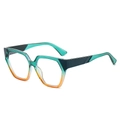 Fashionable geometric sunglasses with green to orange gradient frame and transparent lenses - Green Tea Frame