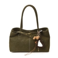 Borsa tote in camoscio verde scuro con ciondolo a specchio a cuore e oro lucido - Con Ciondolo / Verde