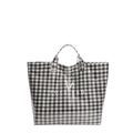 Bolso tote clásico con cuadros en blanco y negro y acabado brillante elegante - Negro
