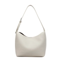 Minimalistische cremeweiße Hobo-Tasche mit Kieselleder-Textur und silberner Schnalle - Gebrochenes Weiß