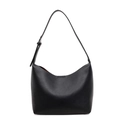 Minimalistische schwarze Hobo-Tasche aus Leder mit Lychee-Struktur und Silber-Schnalle - Schwarz
