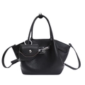 Sac à main classique en cuir noir à motif litchi avec mini porte-monnaie et boucles argentées - Noir