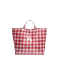 Bolso tote grande de cuadros rojos y blancos con impresión central de texto TOTE BAG - Rojo