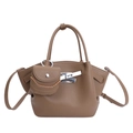Sac sous le bras en cuir marron avec fermoir métallique et mini porte-monnaie - Kaki