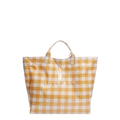Bolso tote de cuadros amarillos con texto TOTE BAG blanco y acabado brillante moderno - Amarillo