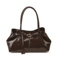 Bolso tote vintage de cuero encerado marrón oscuro con hebilla dorada y correas largas - Marrón