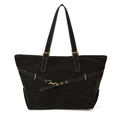 Schwarze Shopper-Tasche aus Wildleder-Imitat mit verstellbaren Trägern und Goldschnallen - Schwarz