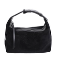 Minimalist black suede hobo bag with a matte texture and leather shoulder strap - Black