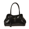 Bolso tote negro brillante de cuero encerado con correas largas y hebilla dorada - Negro