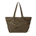 Dunkelbraune Retro-Tote-Bag aus Kunstleder mit goldenen Metallösen und Schulterriemen - Grün