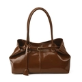 Bolso tote marrón oscuro de cuero encerado brillante con hebilla dorada fina - Marrón