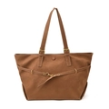 Minimalistische große braune Shopper-Tasche mit goldener Schnalle und Ledertextur - Braun