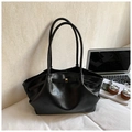 Black large capacity faux leather tote bag with gold buckle on a minimalist desk - No Pendant / Black