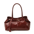 Bolso tote retro burdeos en cuero encerado con hebilla dorada y correa delgada - Burdeos
