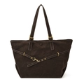 Dunkelbraune Wildleder-Tote Bag mit weißen Kontrastnähten und goldener Hardware - Braun