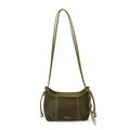 Bolso bandolera de cuero verde oscuro con cordón y costuras blancas en contraste - Verde