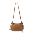 Bolso bandolera marrón de ecocuero con costuras blancas en contraste y cordones - Marrón
