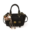 Retro black matte crossbody bag with metal lock and brown plush horse charm - With Pendant / Black