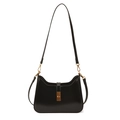 Bolso de hombro minimalista en ecopiel negra con cierre giratorio dorado y correas dobles - Negro