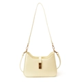 Elegante bolso de hombro minimalista blanco crema con hebilla dorada vintage y cuero liso - Blanco