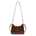 Bolso retro marrón oscuro minimalista en cuero brillante con cierre de giro dorado - Marrón