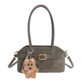 Borsa a spalla retrò grigio scuro con fibbia a cintura e ciondolo orsetto marrone - Con Ciondolo / Verde