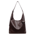 Dunkelbraune Vintage-Hobo-Tasche aus Ölwachsleder mit verstellbarem Gurt und Anhänger - Kaffeebraun