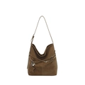 Brown suede tote bag with decorative cross straps and metallic star pendants - Brown