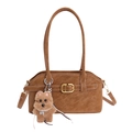 Borsa sottobraccio retrò marrone in pelle martellata con portachiavi a cucciolo - Con Ciondolo / Marrone