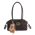 Borsa sottobraccio marrone scuro opaco con fibbia dorata e ciondolo a forma di cane - Con Ciondolo / Marrone