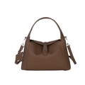 Brown lychee leather tote bag with silver hardware and a small leather flower charm - Coffee