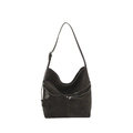 Dark brown suede tote bag with retro belt buckles and vintage star charms - Brown