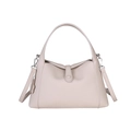 Elegante bolso de hombro en cuero granulado blanco crema con estructura de trapecio - Blanco Roto