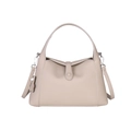 Bolso beige elegante con textura de lichi, asa superior y correa de cuero ajustable - Color Queso