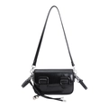Glossy black flap crossbody bag with decorative buckles and metallic ball charm - With Charm / Black