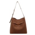 Caramel brown large capacity leather bucket bag with V-strap and gold heart lock - Brown