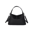 Vintage black lychee leather shoulder bag with fold-over flap and cute bear pendant - Black
