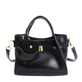 Retro black leather shoulder bag with a small round pouch and gold metal hardware - Black