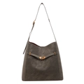 Large dark grey hobo bag with vintage matte texture and gold buckle detail - Green