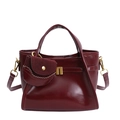 Retro burgundy tote bag in glossy leather with mini pouch and gold hardware accents - Red