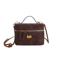 Bolso bandolera acolchado marrón oscuro con detalles dorados y correa de cadena trenzada - Marrón